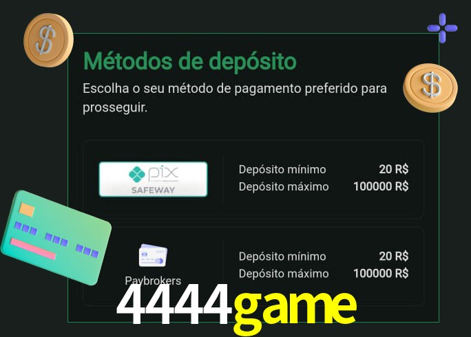 O cassino 4444game oferece uma grande variedade de métodos de pagamento